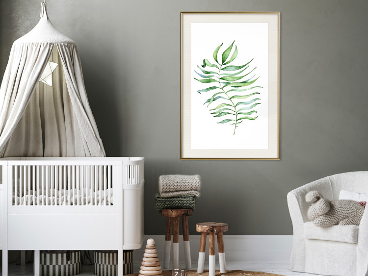 Poster Dancing Leaf - watercolor composition with green leaves on white 136383 additionalImage 12