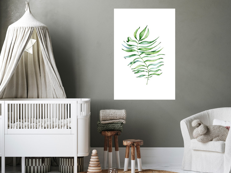 Poster Dancing Leaf - watercolor composition with green leaves on white 136383 additionalImage 17