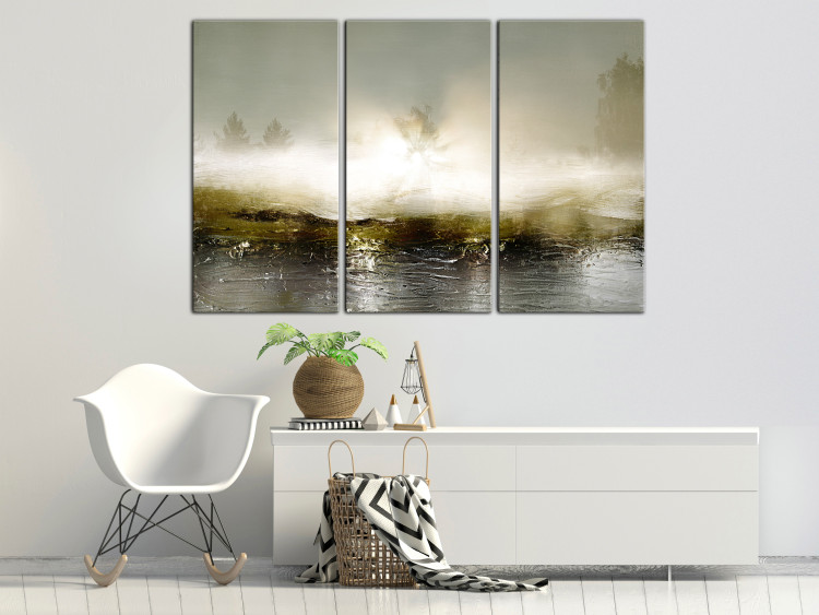 Canvas Trees by the River (3-piece) - sunny abstraction in cool tones 144583 additionalImage 3