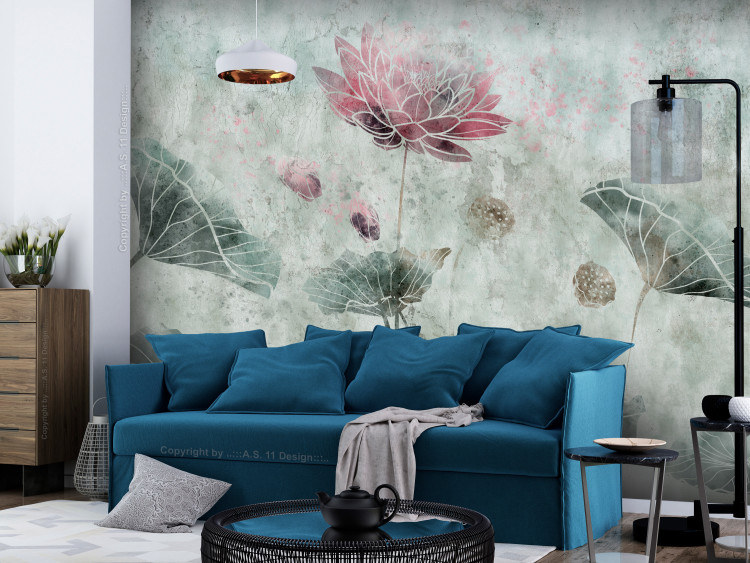 Wall Mural Delicate lotus flowers - plants painted in watercolour in soothing colours 144683