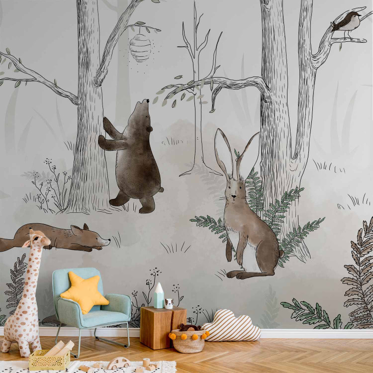 Wall Mural Drawn Forest - Watercolor Forest Animals on a White Background 146483 additionalImage 4