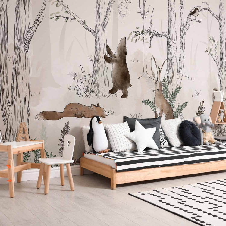 Wall Mural Drawn Forest - Watercolor Forest Animals on a White Background 146483 additionalImage 2