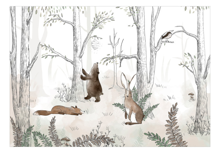 Wall Mural Drawn Forest - Watercolor Forest Animals on a White Background 146483 additionalImage 1