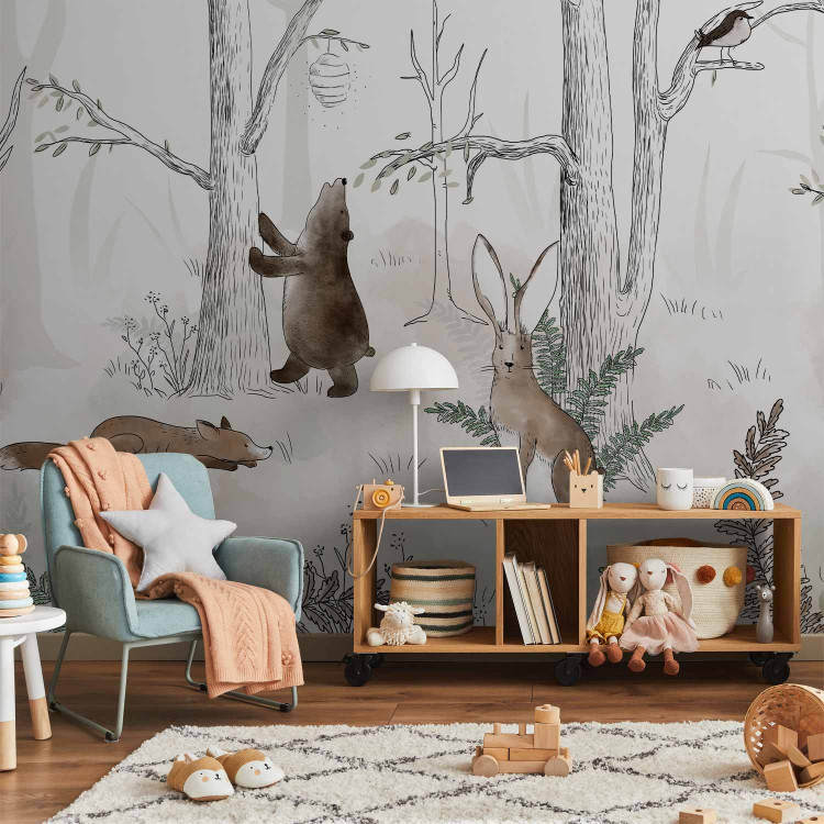 Wall Mural Drawn Forest - Watercolor Forest Animals on a White Background 146483 additionalImage 8