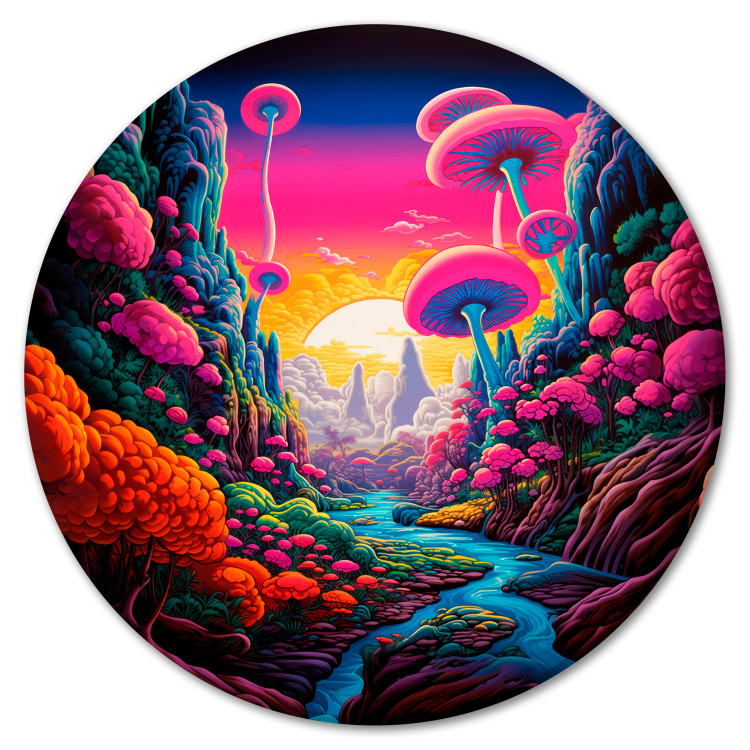 Round Canvas Colorful Land - Psychedelic Valley in Intense Colors 151583
