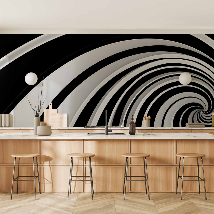 Wall Mural 3D Illusion - black and white abstract vortex creating an illusion of space 59783 additionalImage 6
