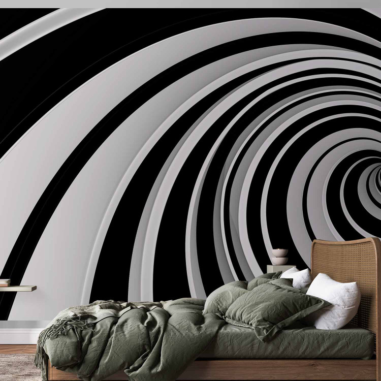 Wall Mural 3D Illusion - black and white abstract vortex creating an illusion of space 59783 additionalImage 2