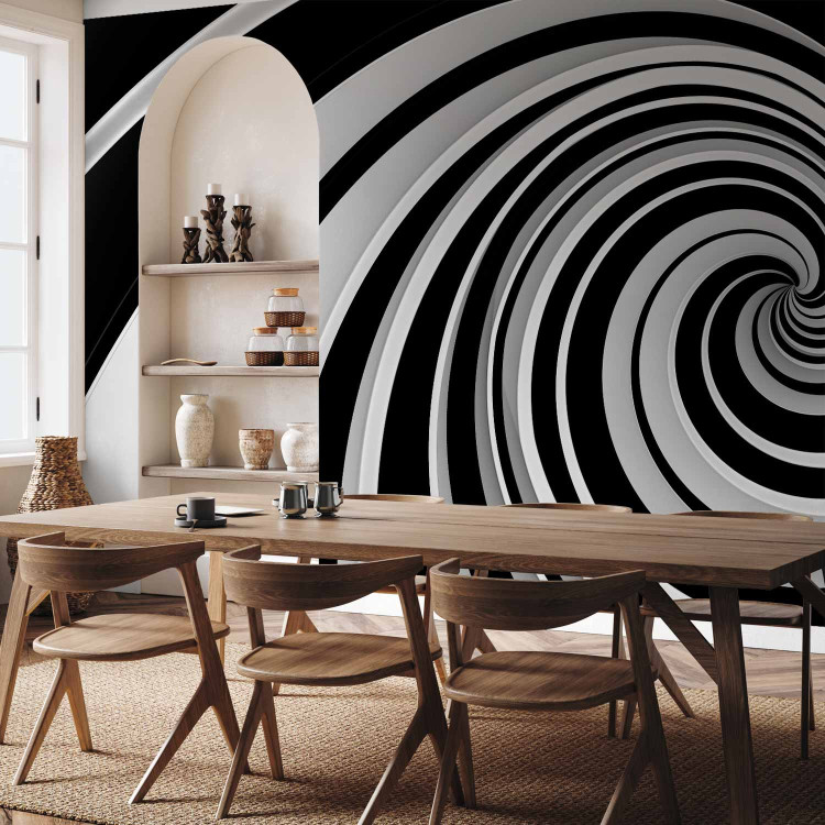 Wall Mural 3D Illusion - black and white abstract vortex creating an illusion of space 59783 additionalImage 7