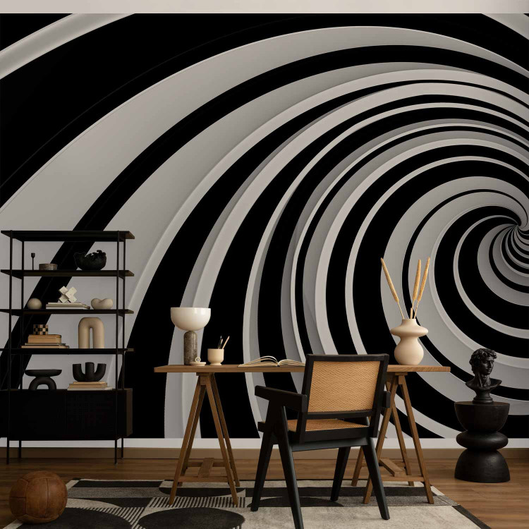 Wall Mural 3D Illusion - black and white abstract vortex creating an illusion of space 59783 additionalImage 4