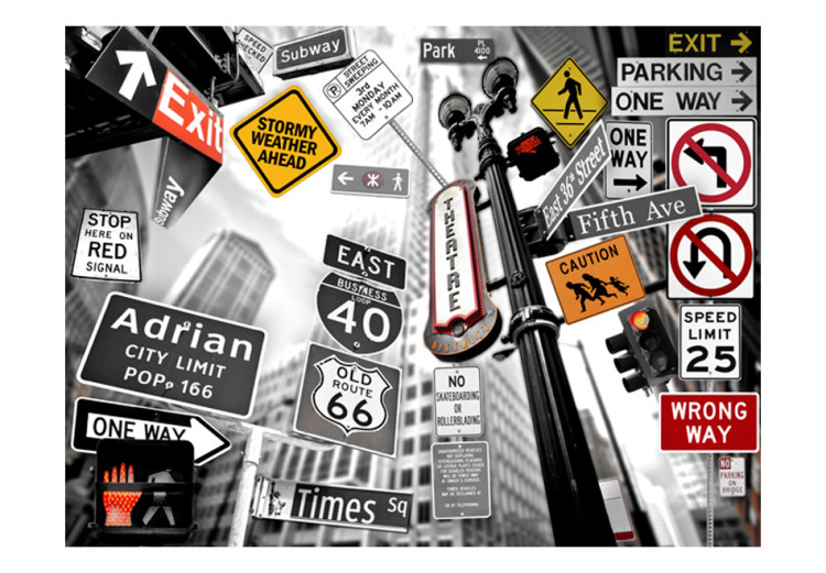 Photo Wallpaper Street Art - Urban Mural with Road Signs from New York, USA 60683 additionalImage 1