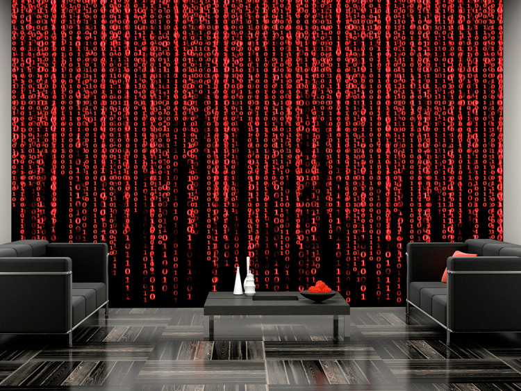 Wall Mural Red digital rain - matrix movie theme of numbers on black background 90183