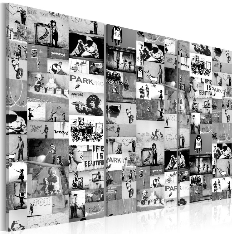 Canvas Art Print Banksy collage in a rectangle layout - graffiti inspired by street art 94883 additionalImage 2