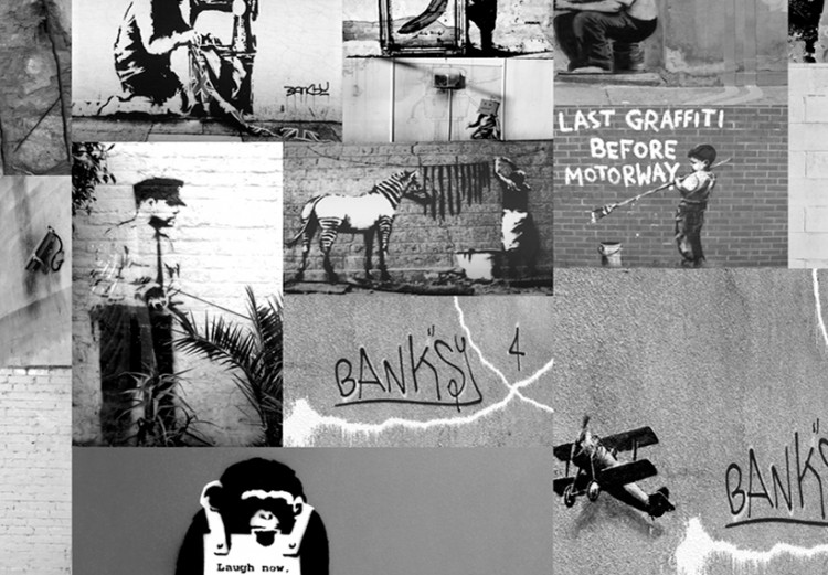Canvas Art Print Banksy collage in a rectangle layout - graffiti inspired by street art 94883 additionalImage 4
