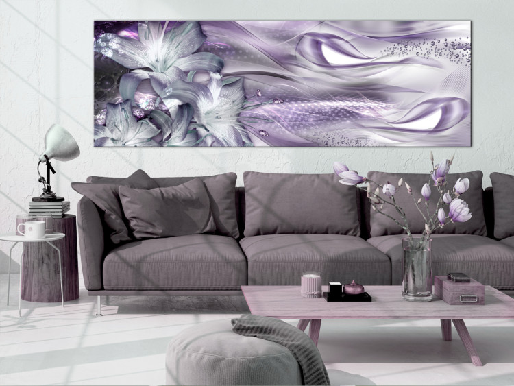 Canvas Art Print Lilies and Waves (1-part) Pale Purple Narrow - Plant Abstraction 107993 additionalImage 3