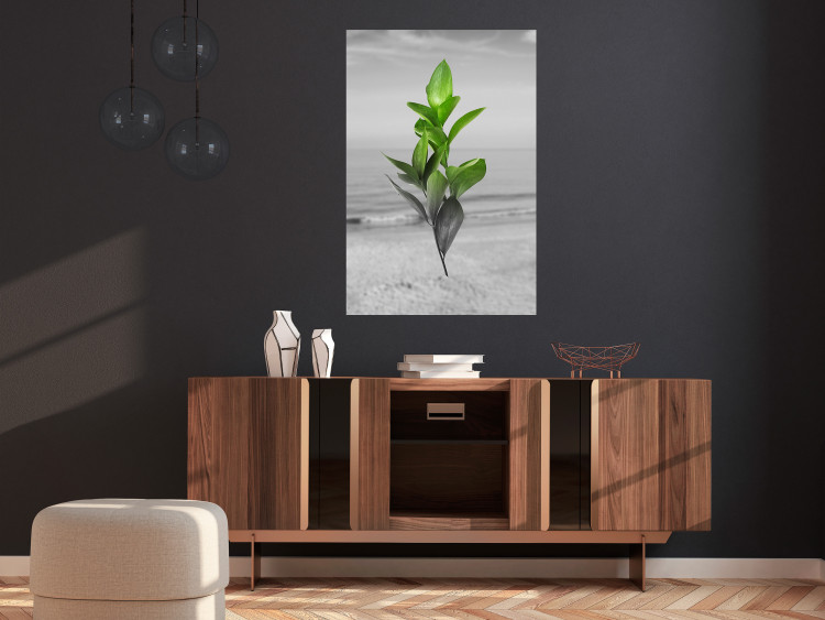Wall Poster Green Branches - Living leaves on a background of a gray seascape 114393 additionalImage 23