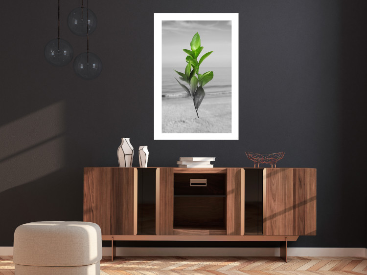 Wall Poster Green Branches - Living leaves on a background of a gray seascape 114393 additionalImage 4