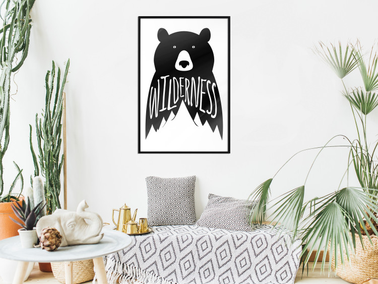 Wall Poster Wilderness - black and white composition with animal motif and texts 114793 additionalImage 3