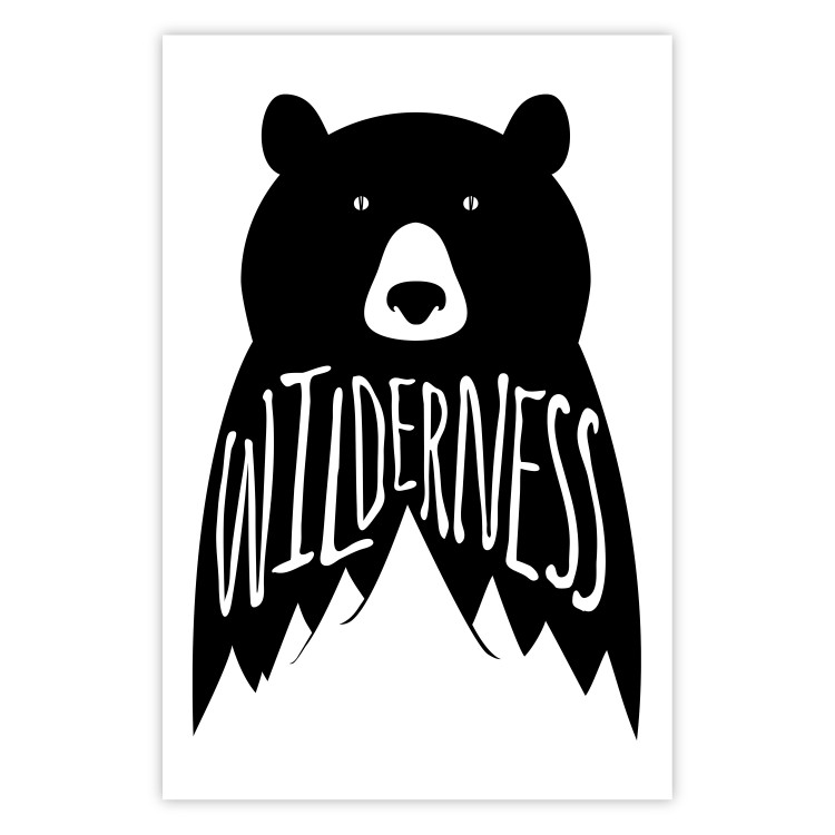 Wall Poster Wilderness - black and white composition with animal motif and texts 114793
