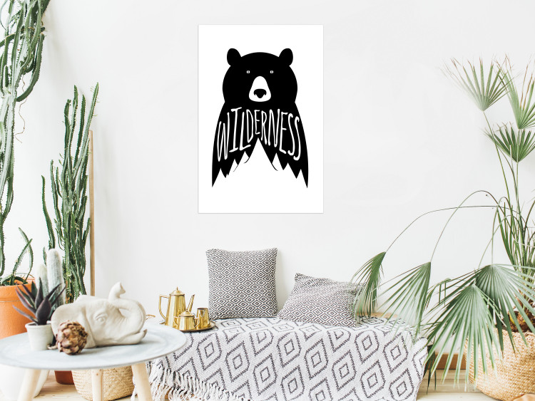 Wall Poster Wilderness - black and white composition with animal motif and texts 114793 additionalImage 4