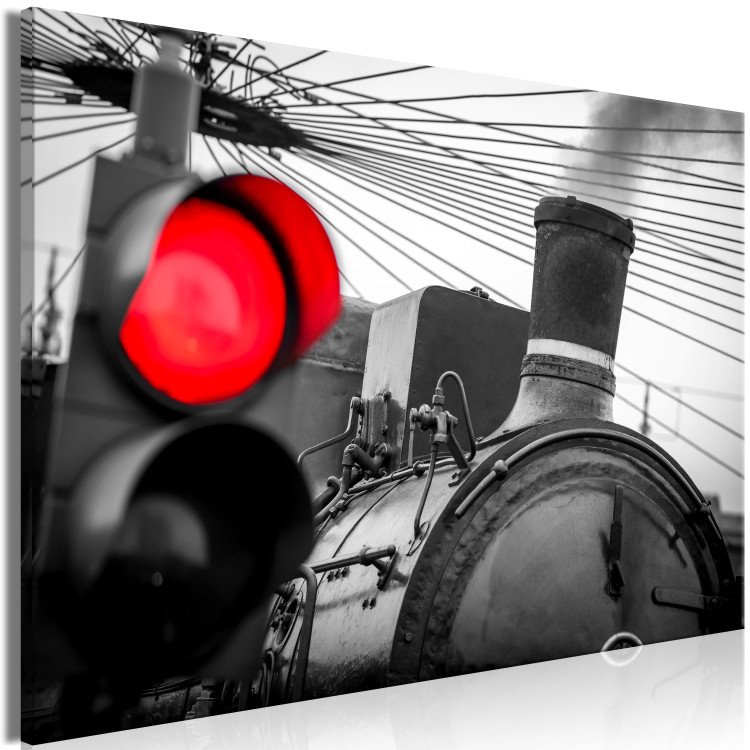Canvas Print Smoky Trail (1-part) - Metal Train in Black and White Light 116393 additionalImage 2