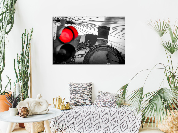 Canvas Print Smoky Trail (1-part) - Metal Train in Black and White Light 116393 additionalImage 3