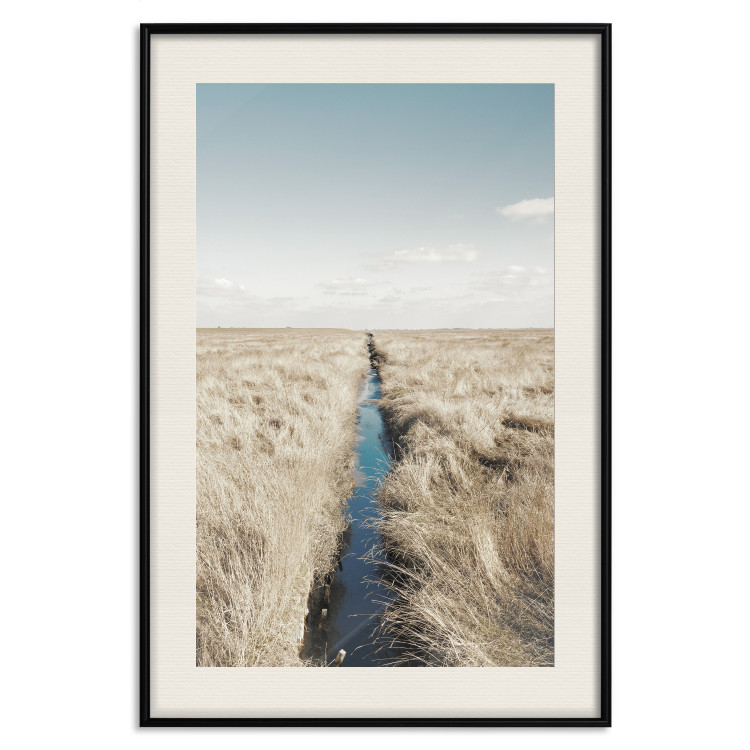 Poster Channel - sky landscape with clouds and river on beige field 117293 additionalImage 18