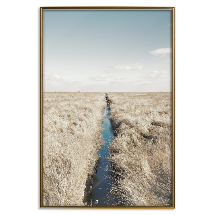 Poster Channel - sky landscape with clouds and river on beige field 117293 additionalImage 27