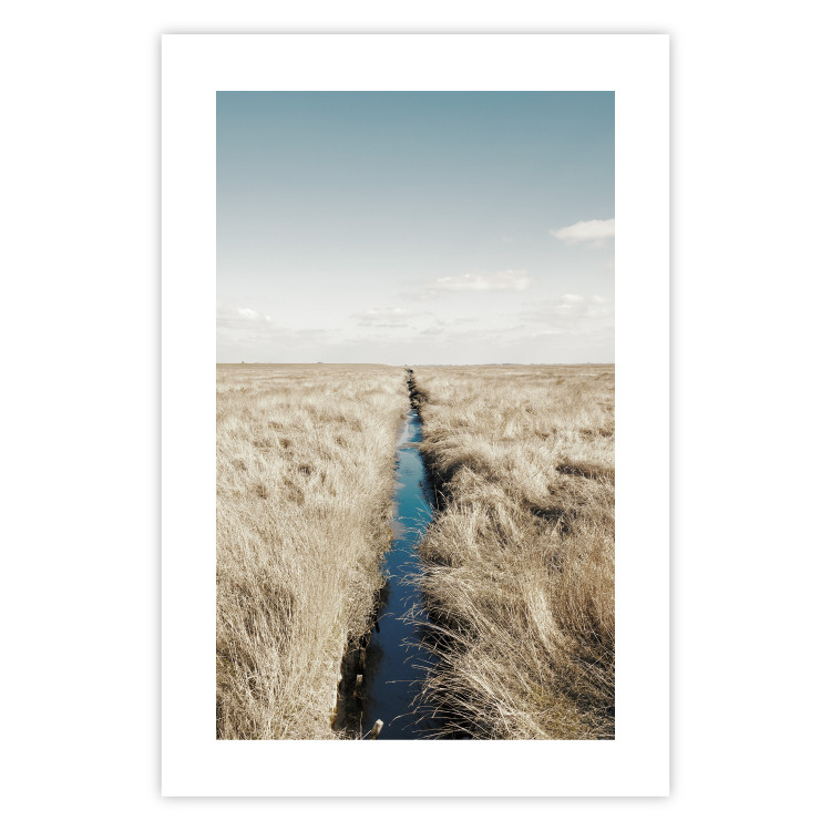 Poster Channel - sky landscape with clouds and river on beige field 117293 additionalImage 19