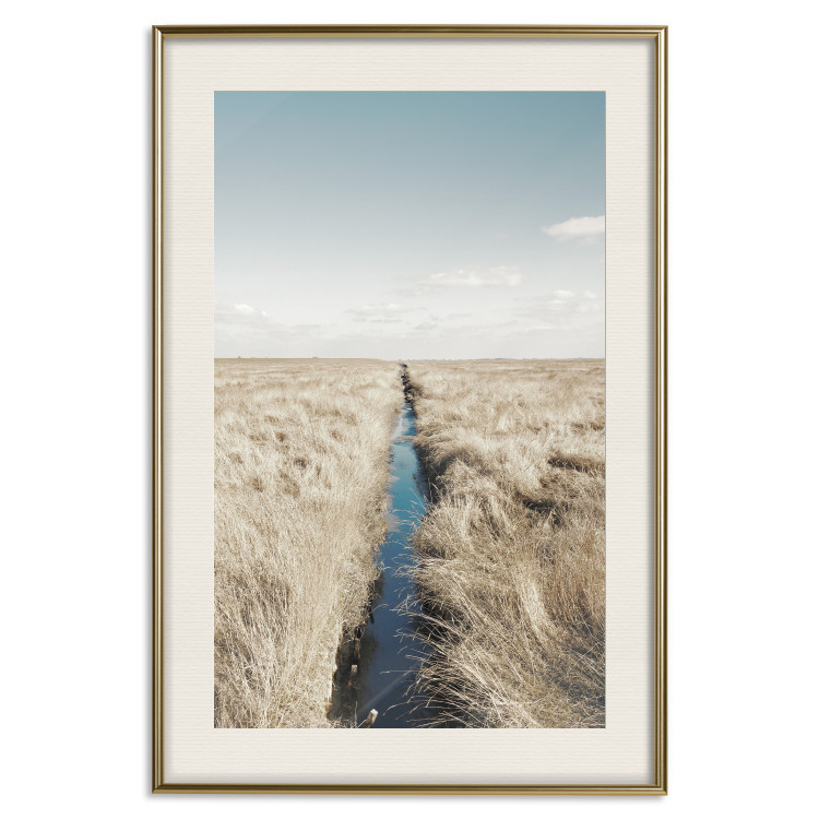 Poster Channel - sky landscape with clouds and river on beige field 117293 additionalImage 19