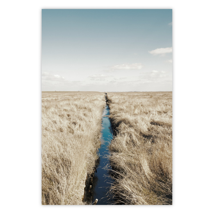Poster Channel - sky landscape with clouds and river on beige field 117293