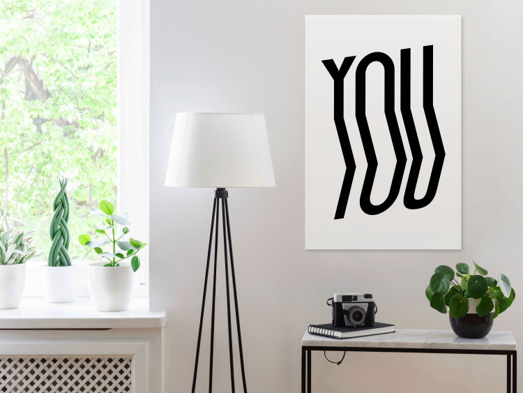 Canvas Print Black, curved inscription – ‘’YOU’’ on a minimalistic white background 117393 additionalImage 3