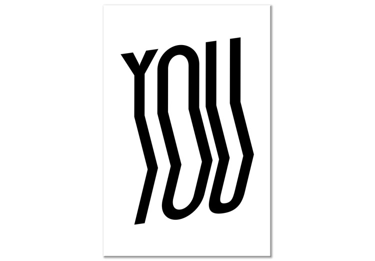 Canvas Print Black, curved inscription – ‘’YOU’’ on a minimalistic white background 117393