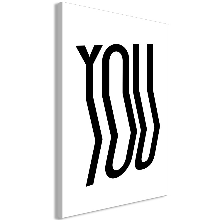 Canvas Print Black, curved inscription – ‘’YOU’’ on a minimalistic white background 117393 additionalImage 2
