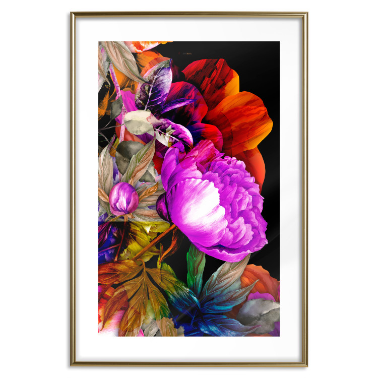 Wall Poster Colors of Summer - multicolored glamour composition with flowers on a black background 117993 additionalImage 14