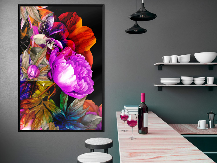 Wall Poster Colors of Summer - multicolored glamour composition with flowers on a black background 117993 additionalImage 3