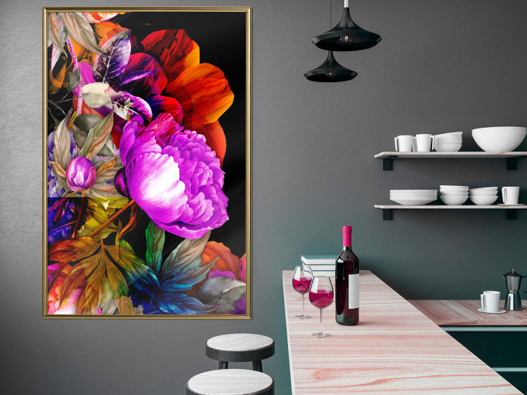 Wall Poster Colors of Summer - multicolored glamour composition with flowers on a black background 117993 additionalImage 5