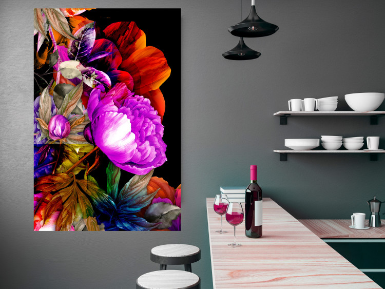 Wall Poster Colors of Summer - multicolored glamour composition with flowers on a black background 117993 additionalImage 17