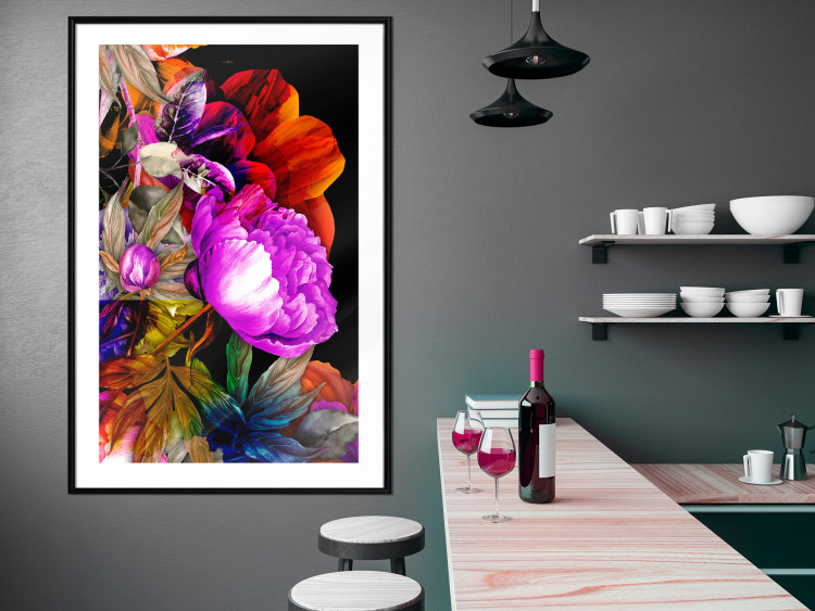 Wall Poster Colors of Summer - multicolored glamour composition with flowers on a black background 117993 additionalImage 4