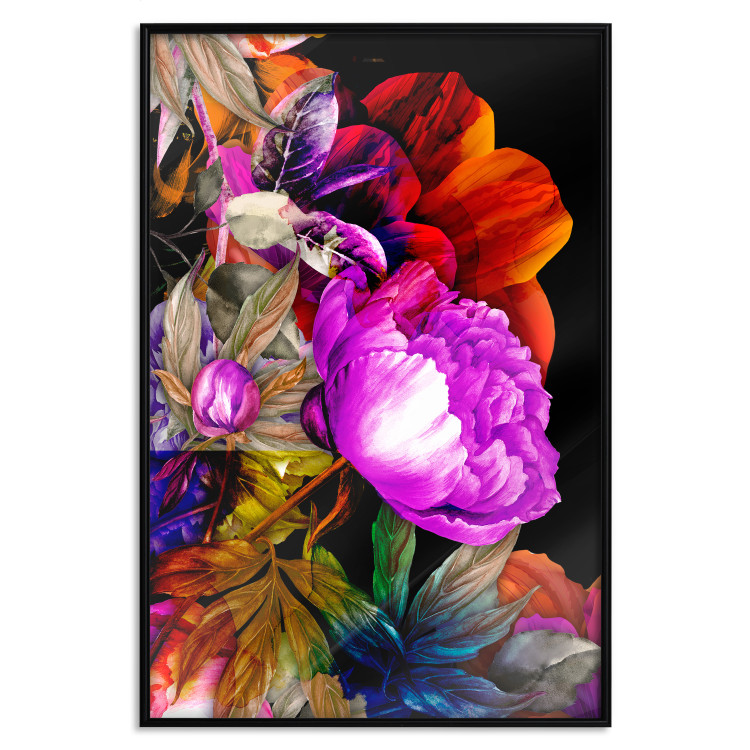 Wall Poster Colors of Summer - multicolored glamour composition with flowers on a black background 117993 additionalImage 18