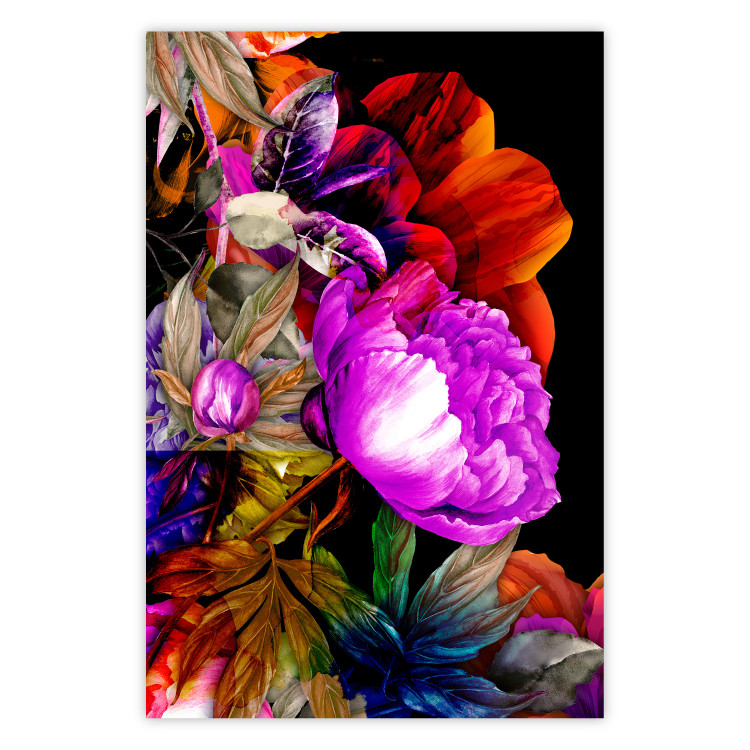 Wall Poster Colors of Summer - multicolored glamour composition with flowers on a black background 117993