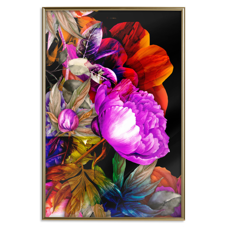 Wall Poster Colors of Summer - multicolored glamour composition with flowers on a black background 117993 additionalImage 16