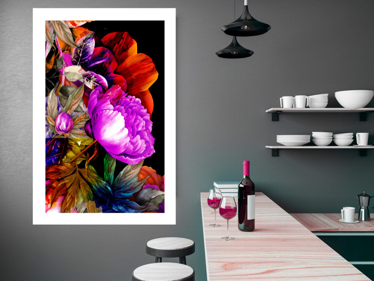 Wall Poster Colors of Summer - multicolored glamour composition with flowers on a black background 117993 additionalImage 2