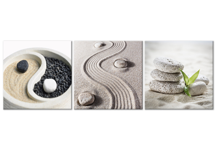 Canvas Calm Sands of the Orient (3-part) - Merging Nature with Zen Stones 122893