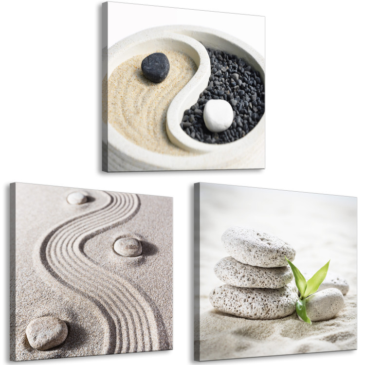 Canvas Calm Sands of the Orient (3-part) - Merging Nature with Zen Stones 122893 additionalImage 2