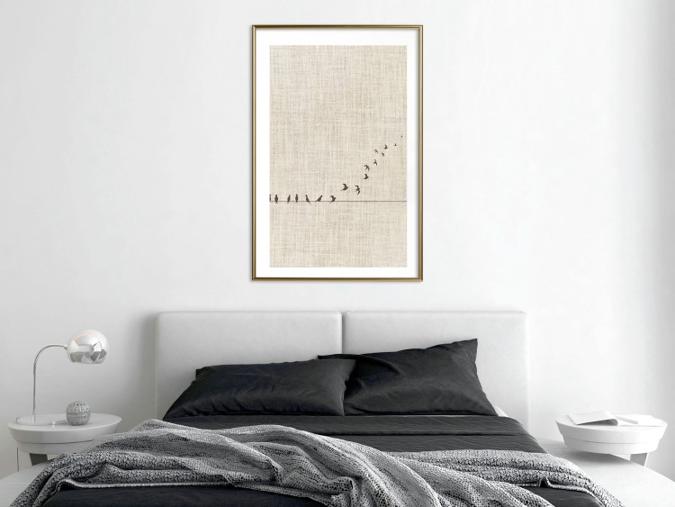 Wall Poster Your Turn - black birds flying away sequentially on fabric texture 123793 additionalImage 13
