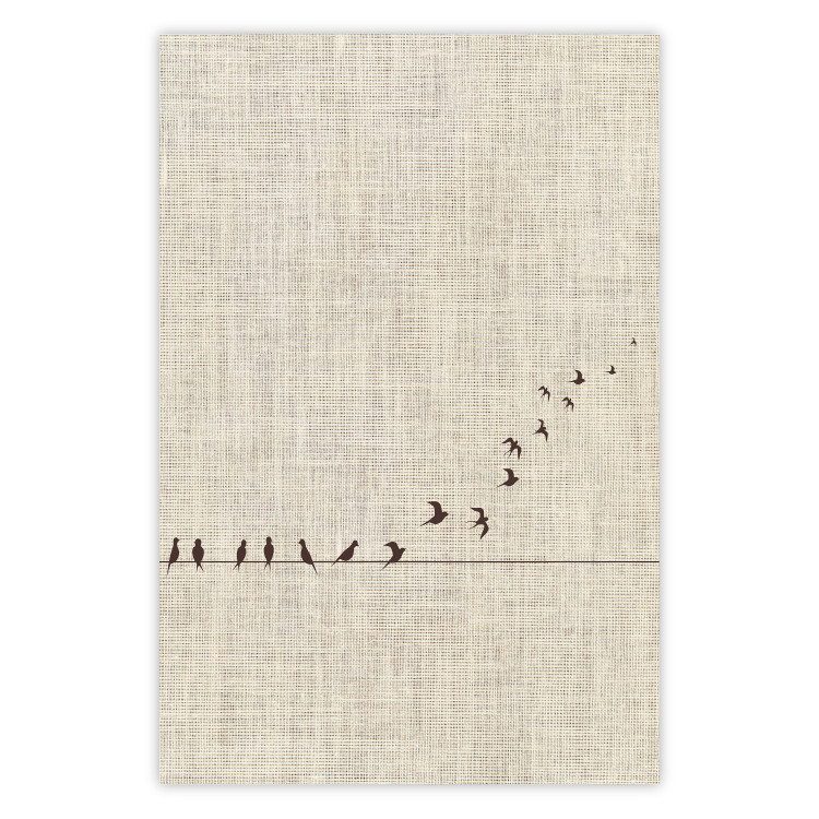 Wall Poster Your Turn - black birds flying away sequentially on fabric texture 123793