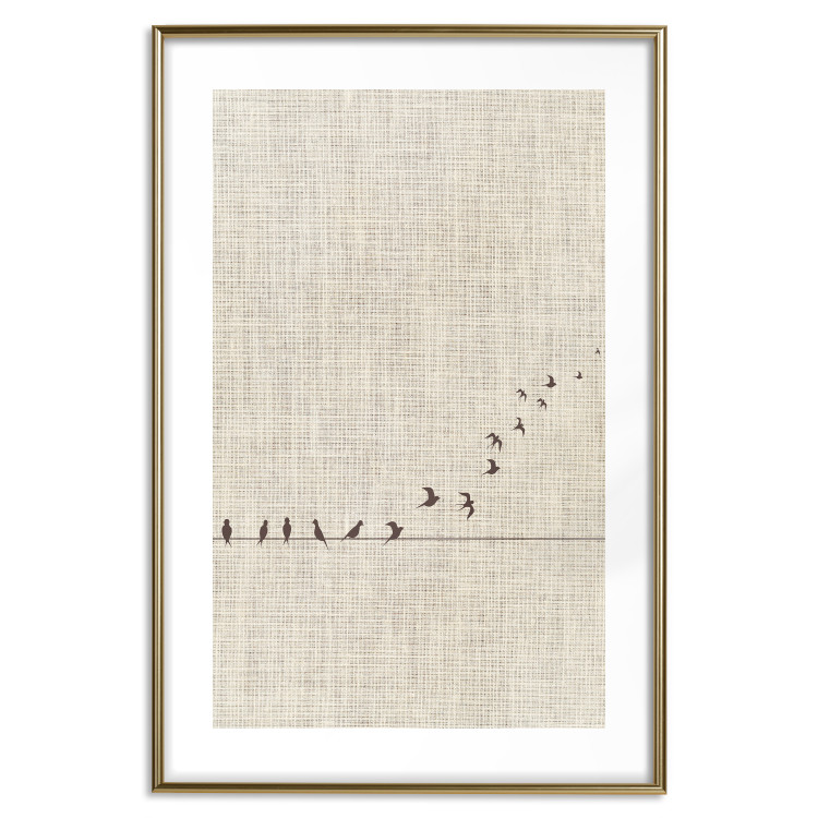 Wall Poster Your Turn - black birds flying away sequentially on fabric texture 123793 additionalImage 14