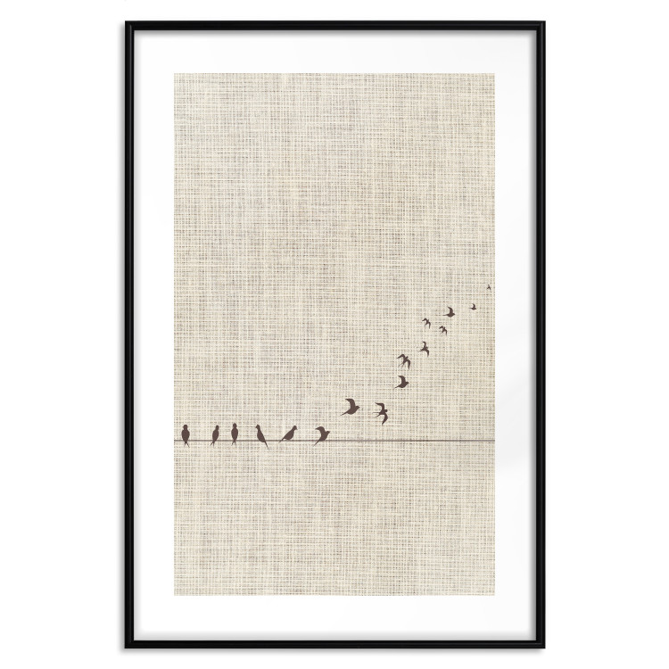 Wall Poster Your Turn - black birds flying away sequentially on fabric texture 123793 additionalImage 15
