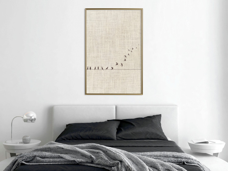 Wall Poster Your Turn - black birds flying away sequentially on fabric texture 123793 additionalImage 5