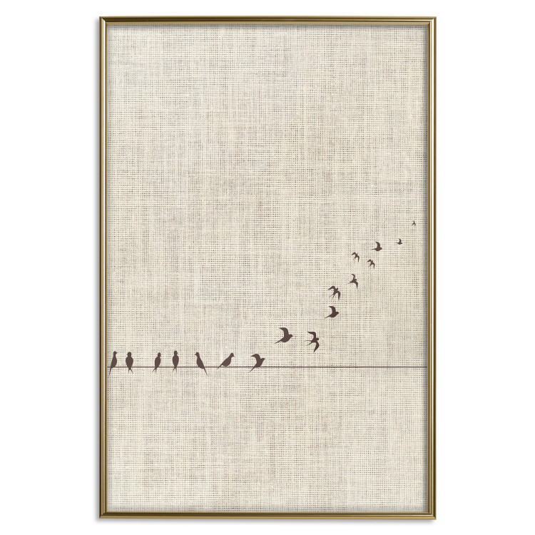 Wall Poster Your Turn - black birds flying away sequentially on fabric texture 123793 additionalImage 16